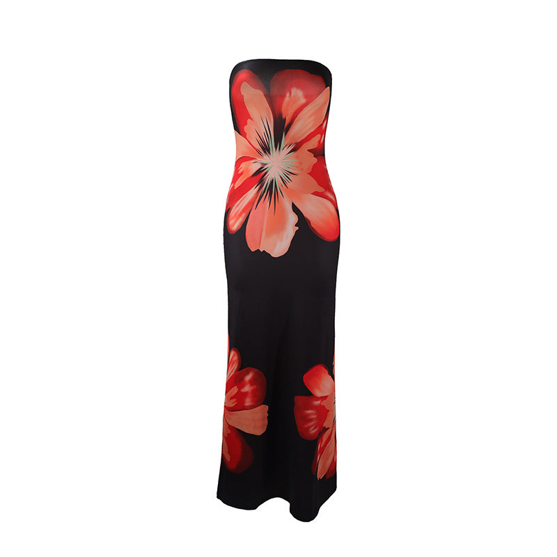 Summer Fashionable Elegant Sexy Bandeau Slim Fit Long Seaside Casual Holiday Dress
