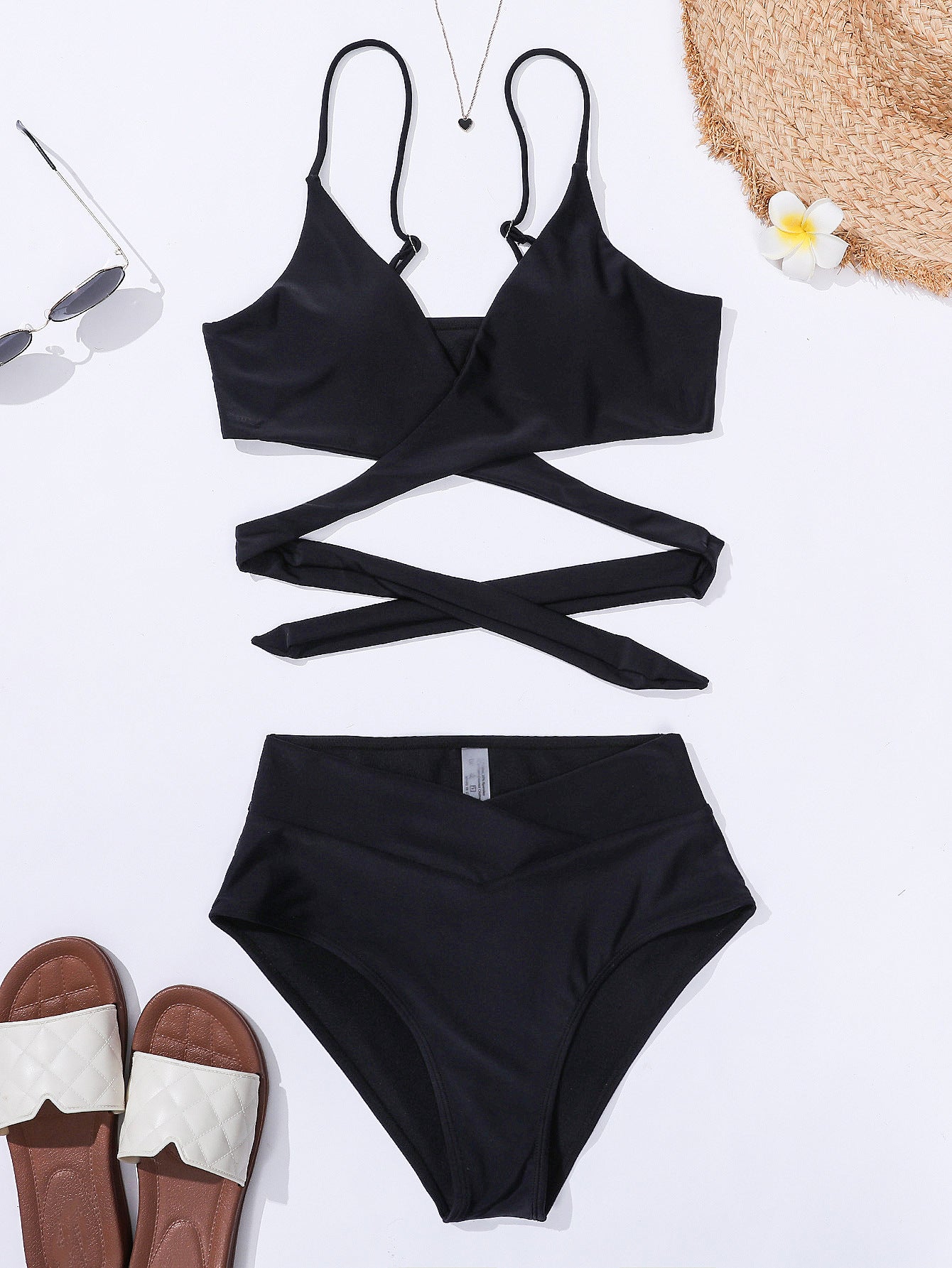 Bikini Solid Color Tied Sexy Bikini Split Swimsuit Swimwear Women Criss Cross