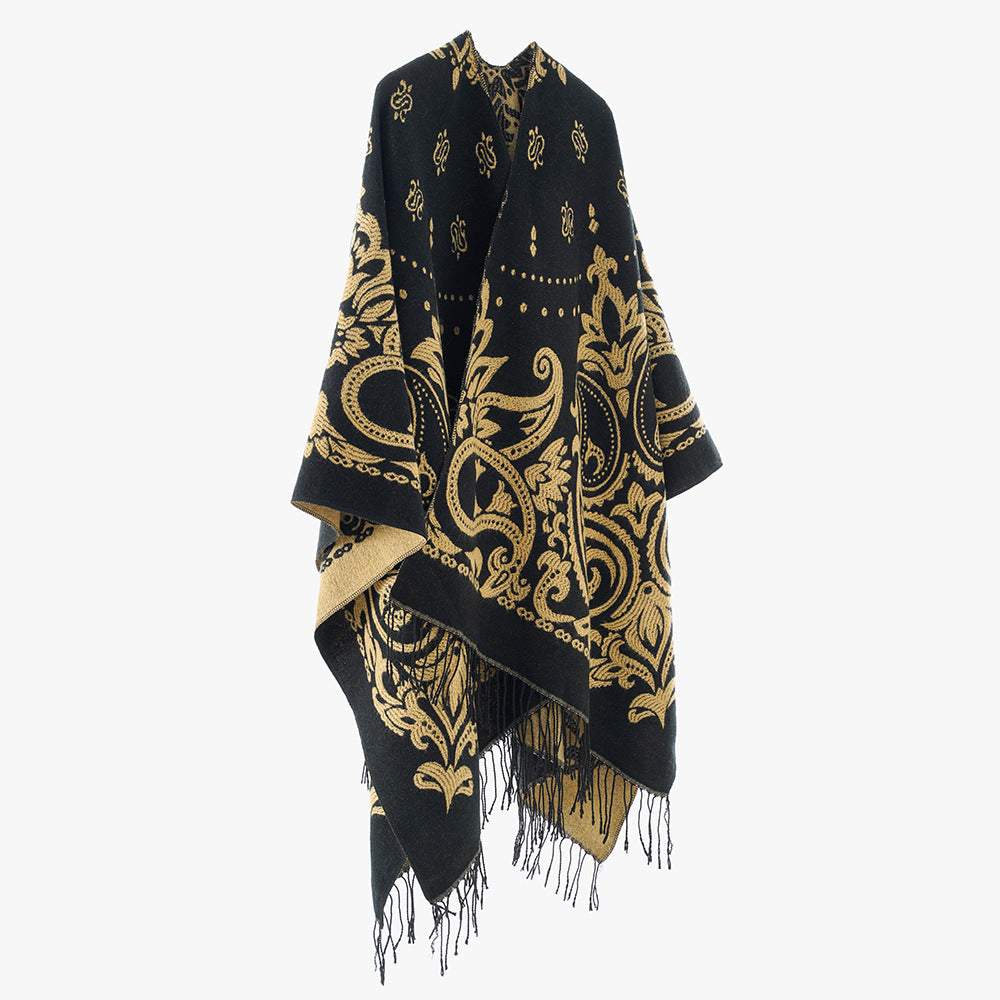 Retro Ethnic Print Shawl Thickening Large Kerchief Autumn Winter Warm Warm Shawl