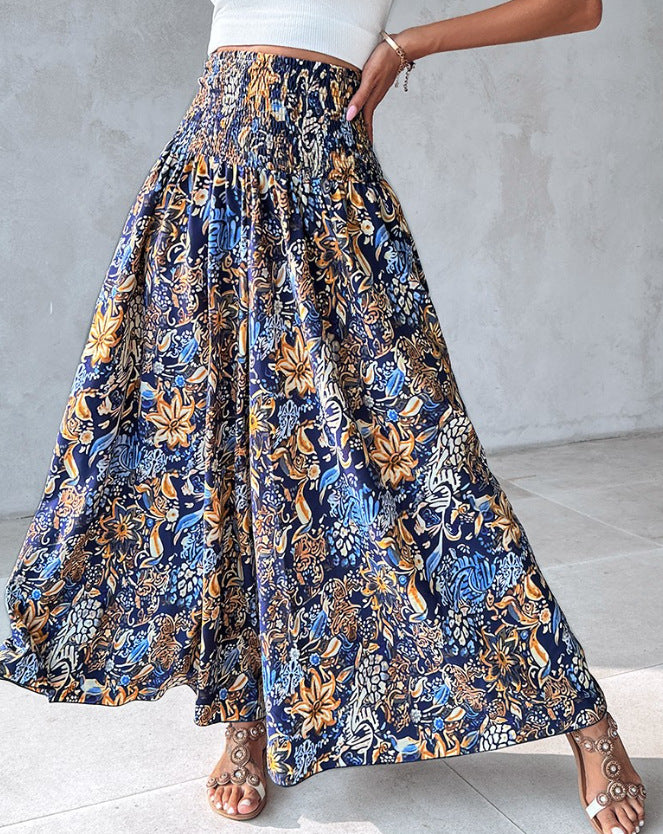 Women Clothing Printed Waist-Controlled Casual Trousers Wide Leg Pants