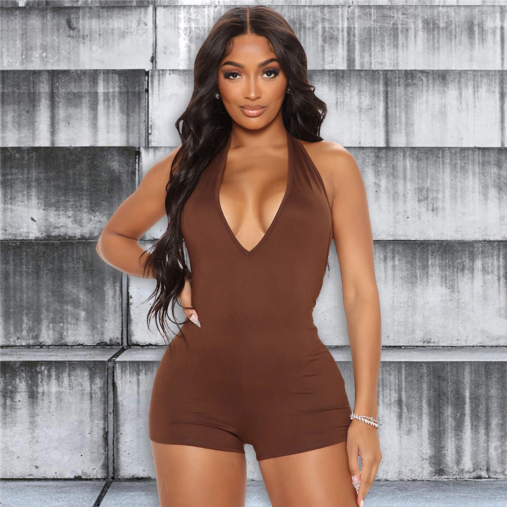 Summer Women Clothing Sexy V neck Tight Halter Backless Jumpsuit