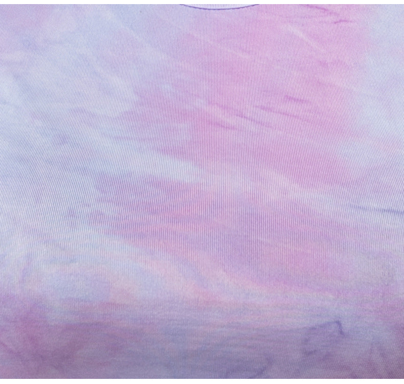 Tie Dye Printing Quick-Drying Yoga Clothes plus Size Workout Top Cropped Short Sleeved Sports T shirt 1