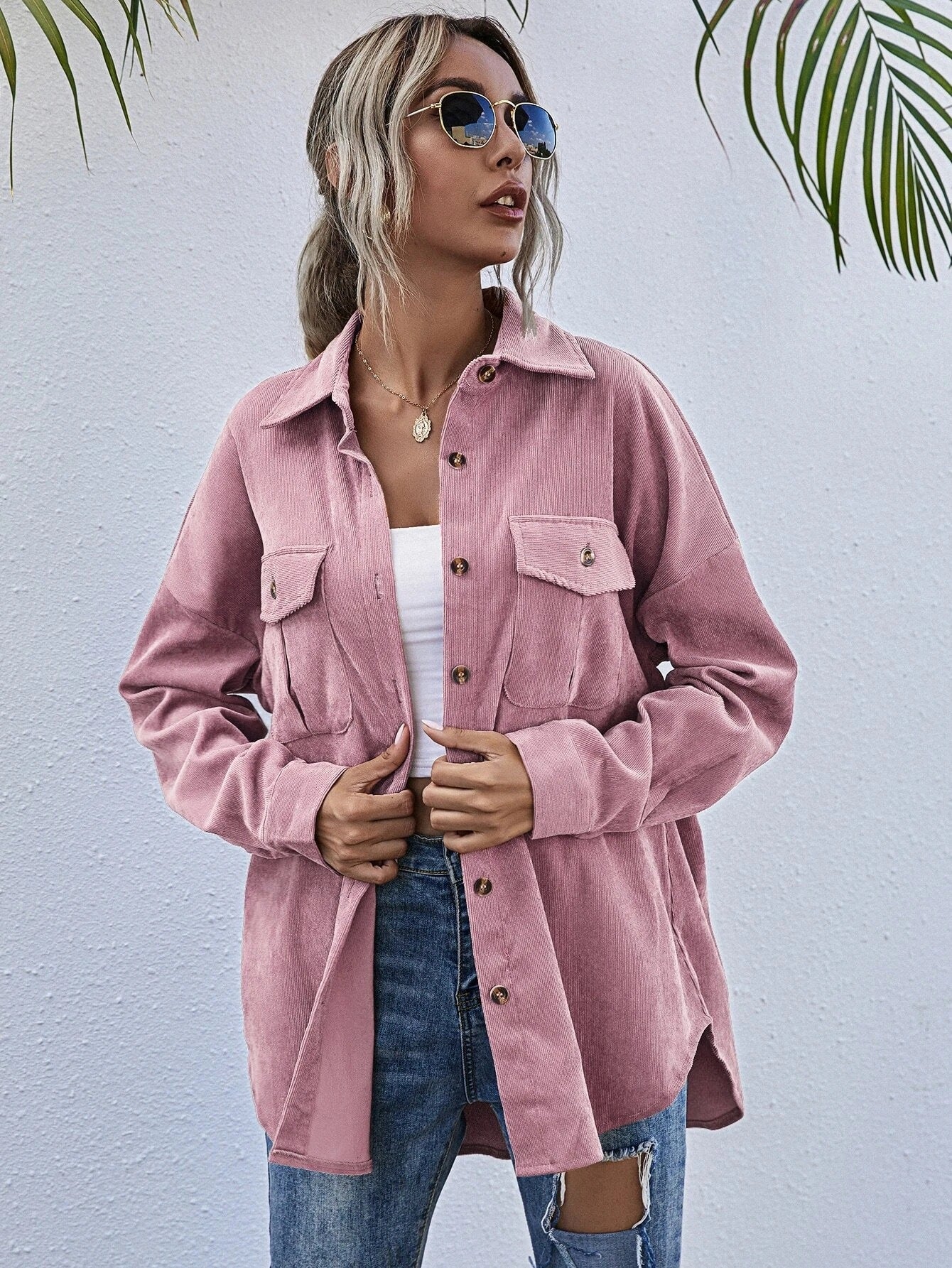 Autumn New Corduroy Shacket Collared Long Sleeve Loose Casual Jacket Women shacket