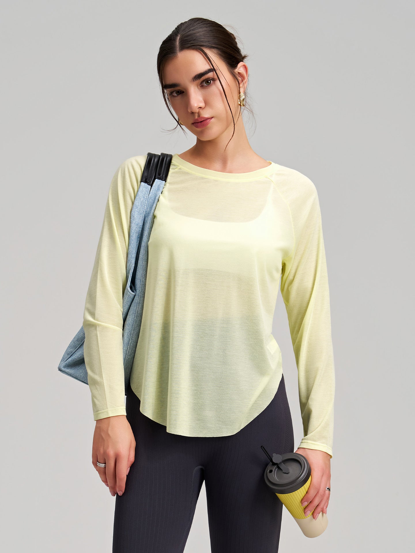 Outerwear Bunchy Yarn Yoga Blouse Women Long Sleeve round Neck Sports Top Loose Slimming Fitness Casual Quick Drying Blouse