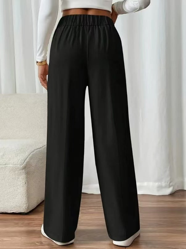 Draping Mop Casual Pants High Waist Trousers Loose Straight Women Special Interest Design Solid Color