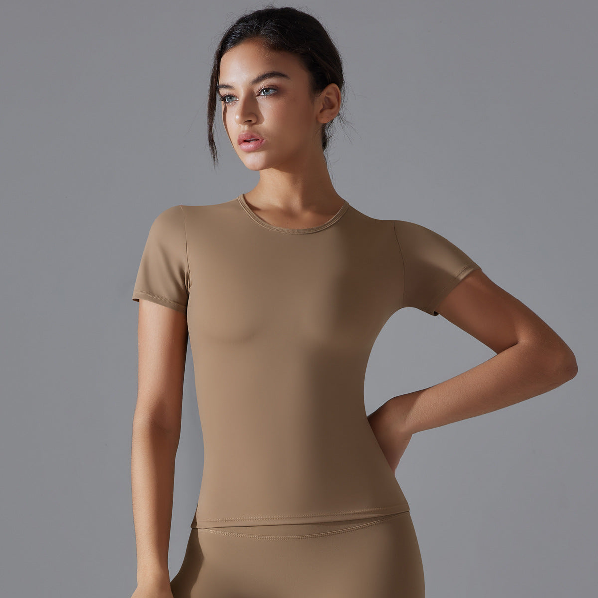 Spring Autumn Yoga Clothes Trend Sports Push Up Short Sleeve Solid Color Slim Stretch Fitness Vest Running Training Top Women