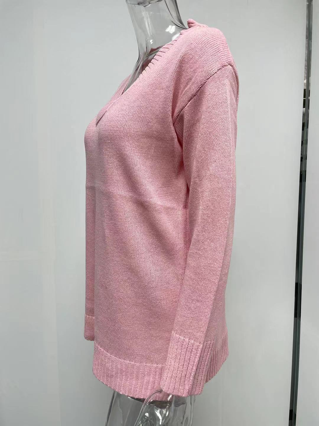 Women Autumn Winter Solid Color Sweater Women V neck Long Sleeve Pullover Sweater Top