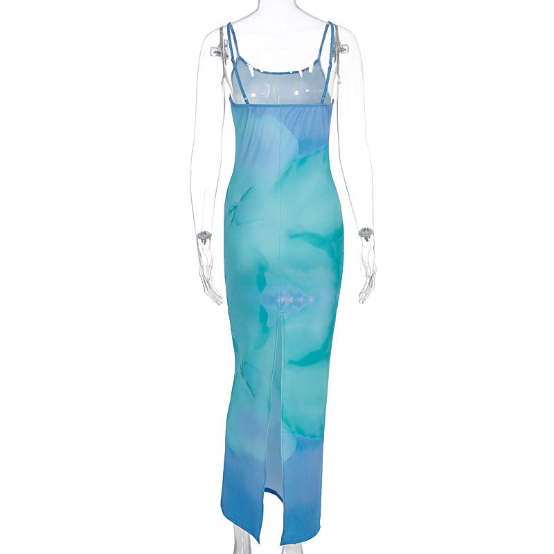 Summer Sexy Gradient Printing Sling Slim Slimming Sheath Dress Women Clothing