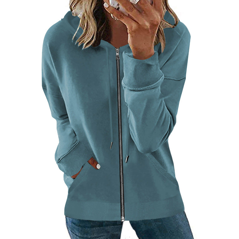 Autumn Winter Zipper Women Clothing Casual Solid Color Hooded Hoodies