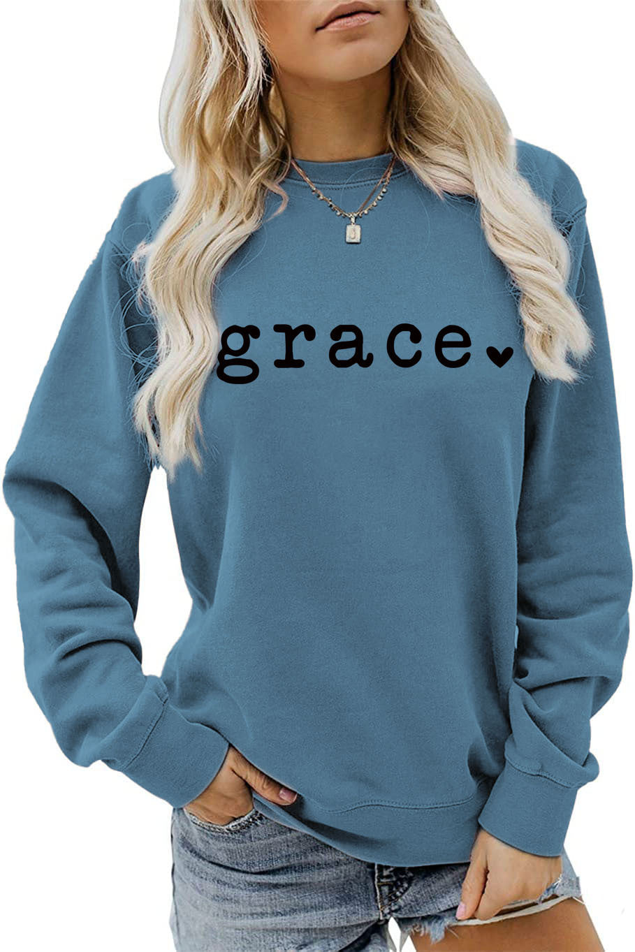 Grace Love Letter Graphic Loose Autumn Winter Bottoming Casual Top Long Sleeve Sweatshirt Women