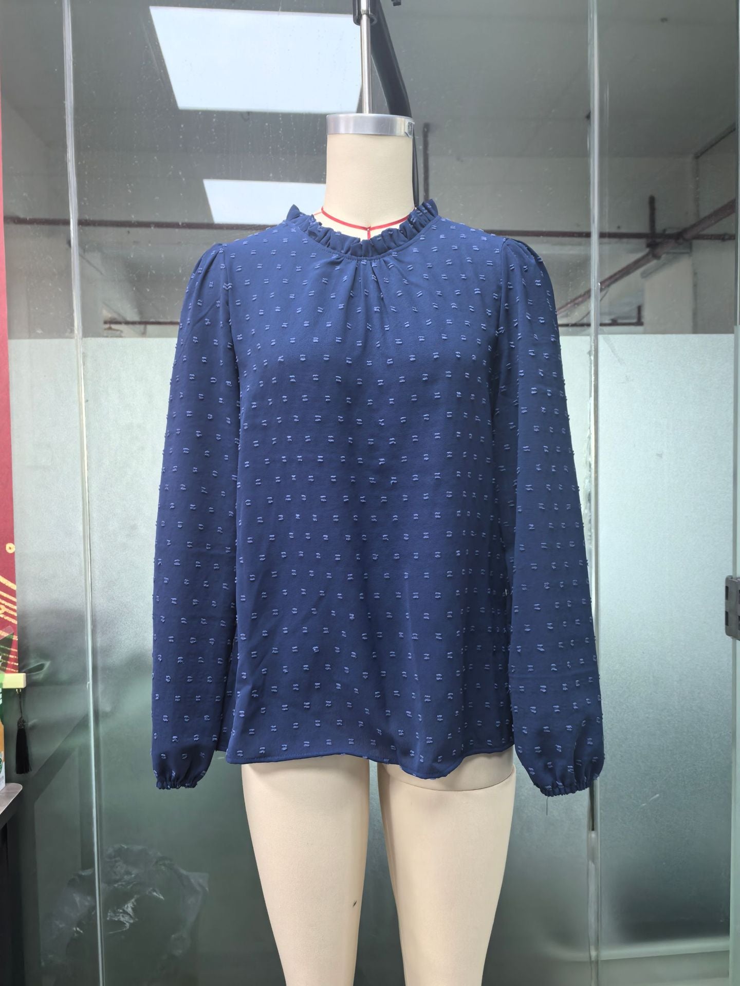 Autumn Winter Women T shirt Cut Floral Woven Fabric Elegant Top