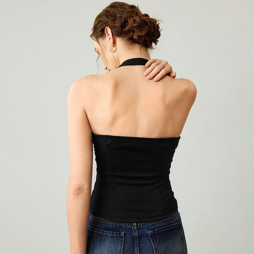 Yoga Exercise Vest Women Quick Dry Training Dance Metal Buckle Decoration Halter Slim Fit Top