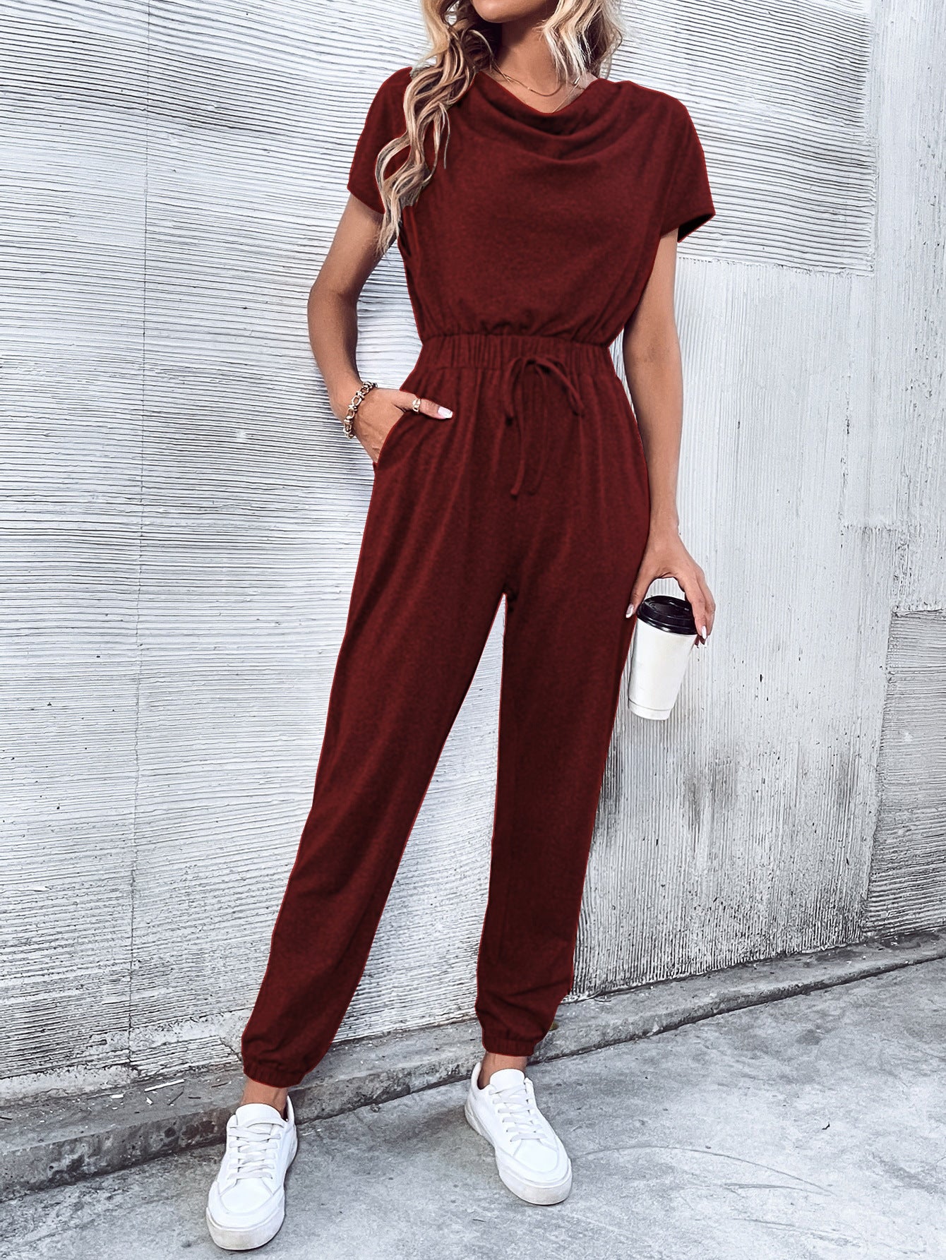 Women Clothing Short Sleeved Casual Wide Leg Jumpsuit