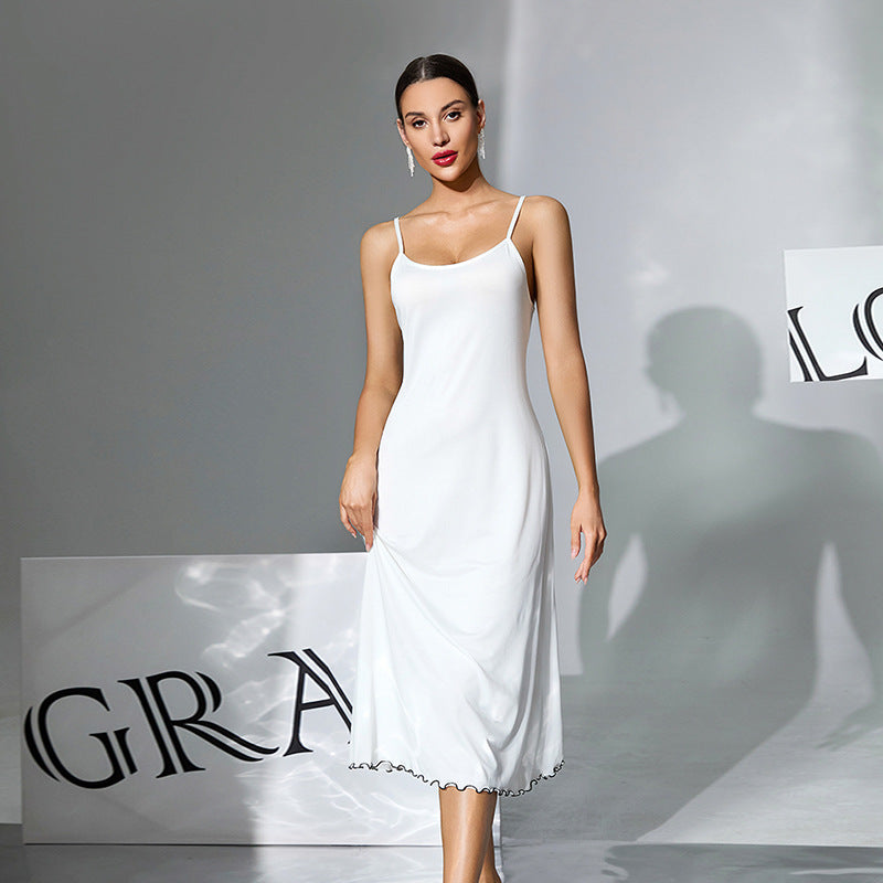 Milk Silk Silky Skin Friendly Slip Nightdress Ladies Long Backless Simple Casual Homewear