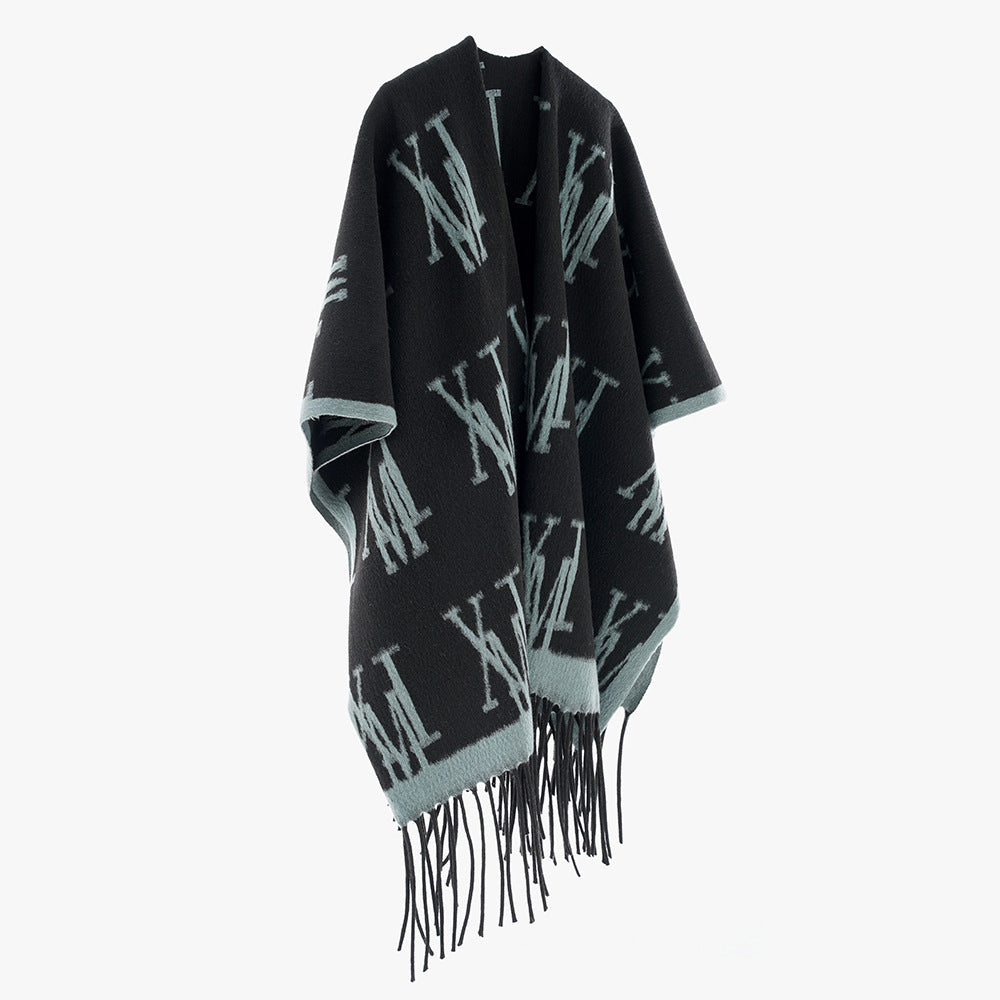 Women Shawl Autumn Winter Extra Large Thickened Cape Coat Shawl Travel Split Cape Shawl