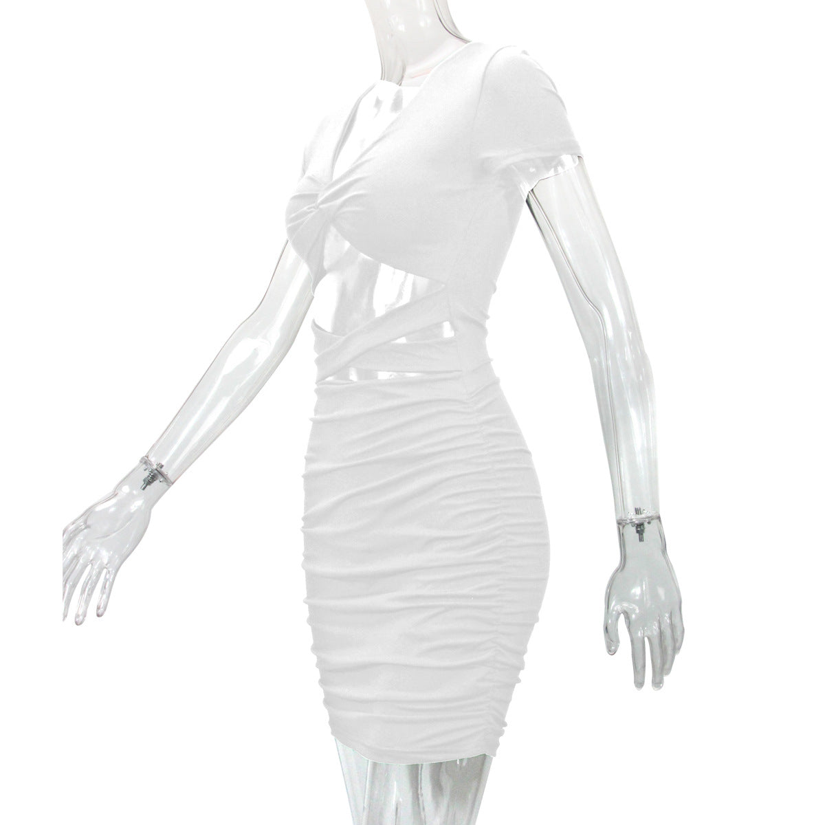Autumn Winter Women Hip Dress Sexy V Neck Hollow Out Cutout Ties Pleated Dress