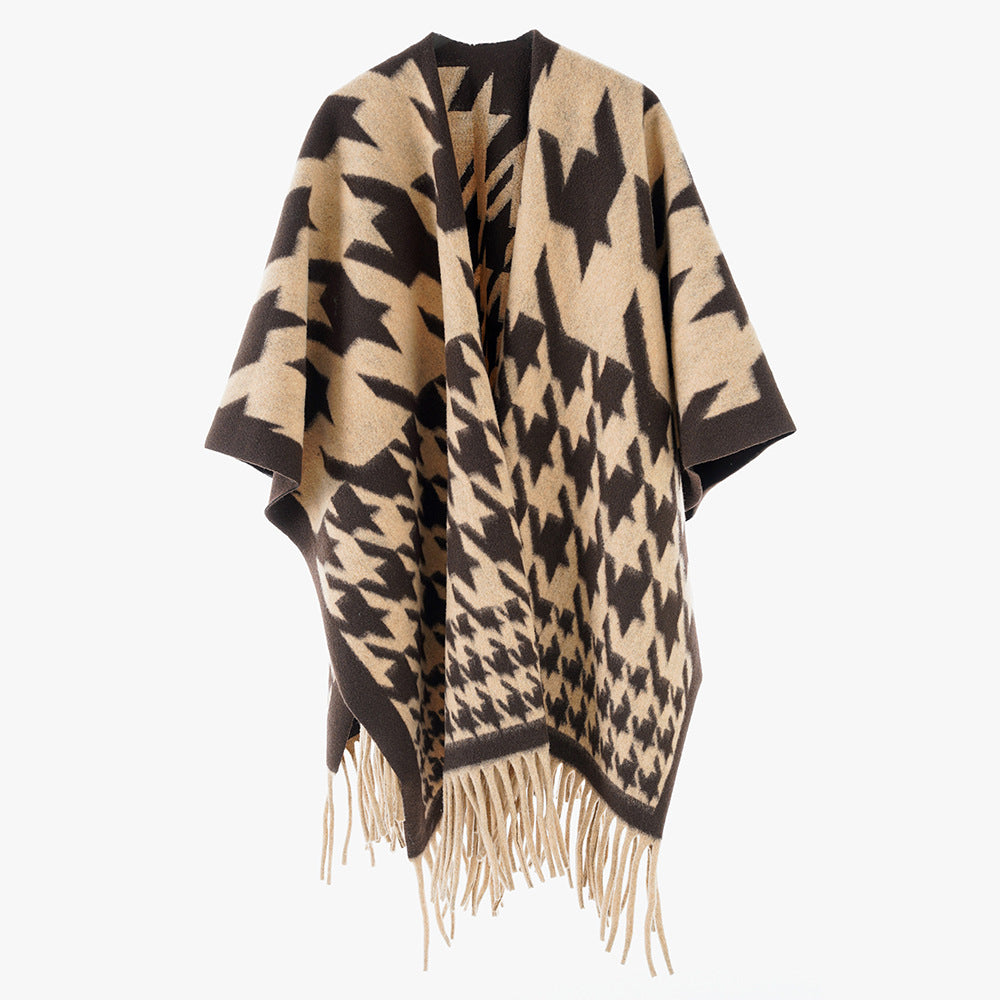 Women Autumn Winter Thickened Cape Coat Split Shawl
