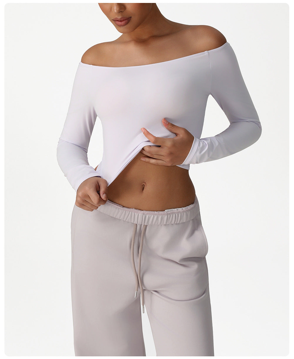 Yoga Clothes Sexy Long Sleeve off Shoulder Top High Elastic Fitness Sports Blouse T shirt