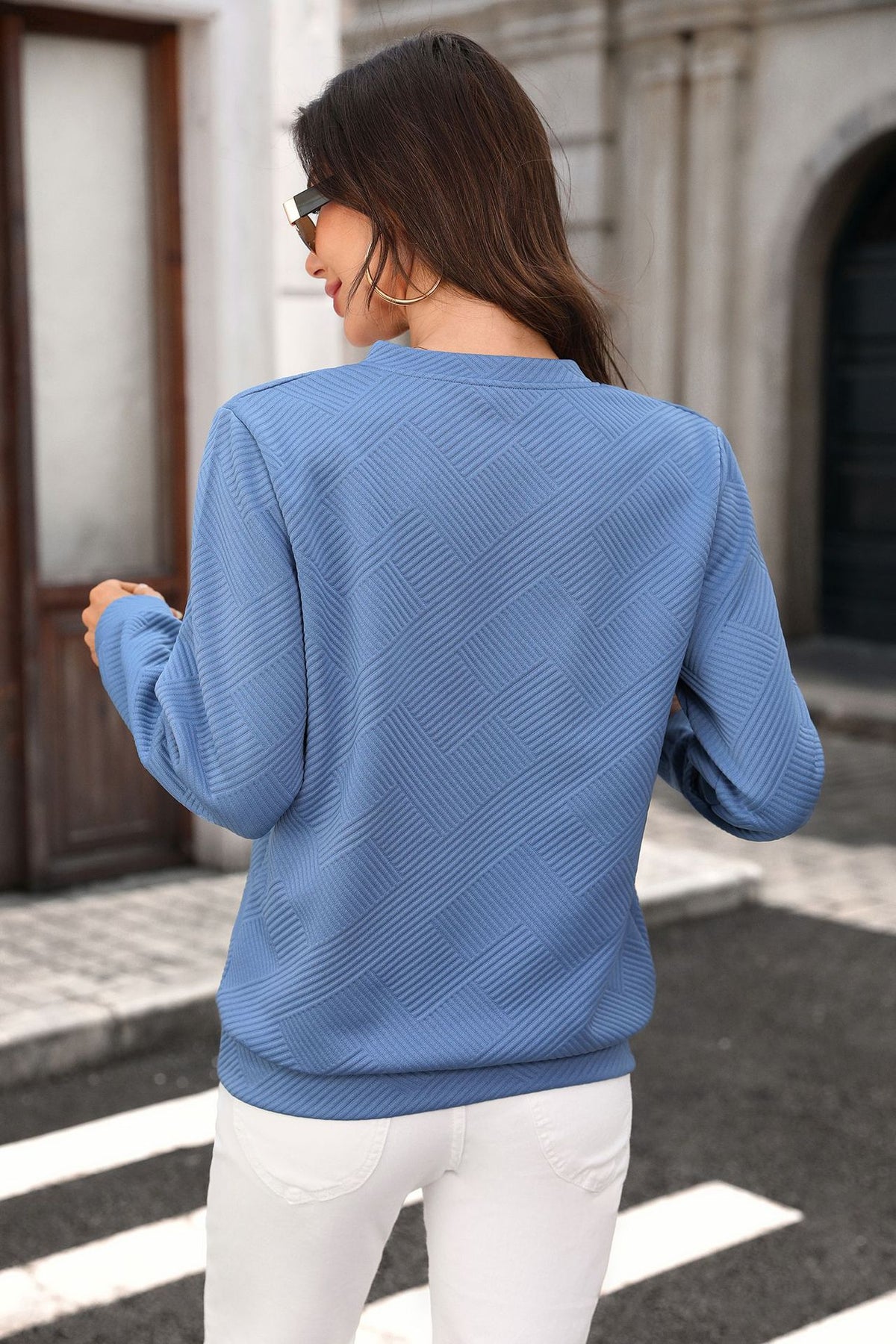 Autumn Winter Solid Color Zipped round Neck Loose Long Sleeve Sweatershirt Ladies