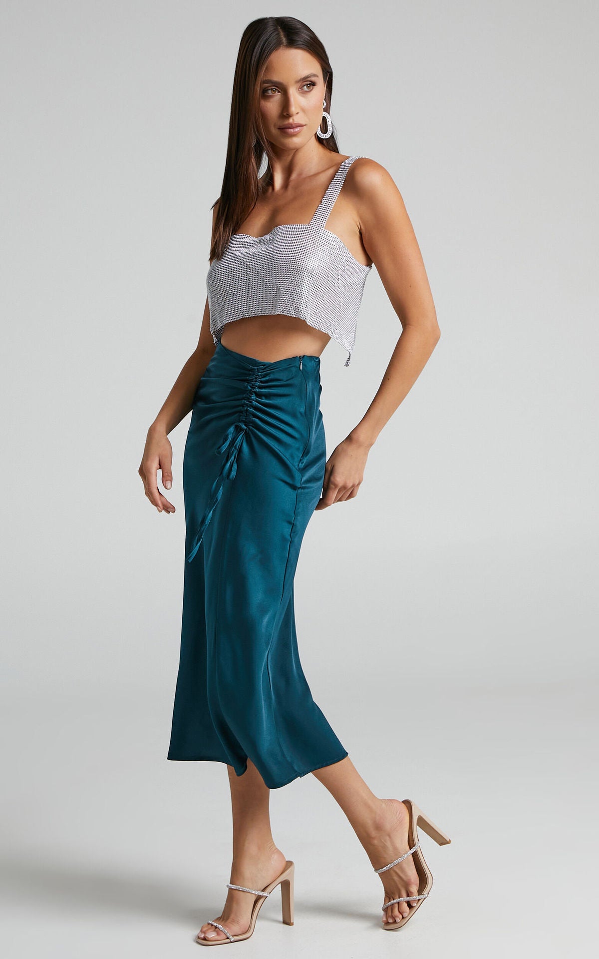 Pleating Satin Skirt Summer High Waist Slimming Zipper Long Skirt Sexy Hip Skirt Women Clothing