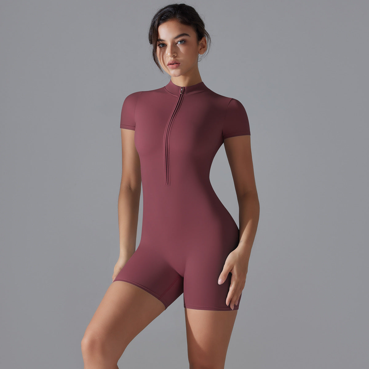 Shorts Jumpsuit-Purplish Red