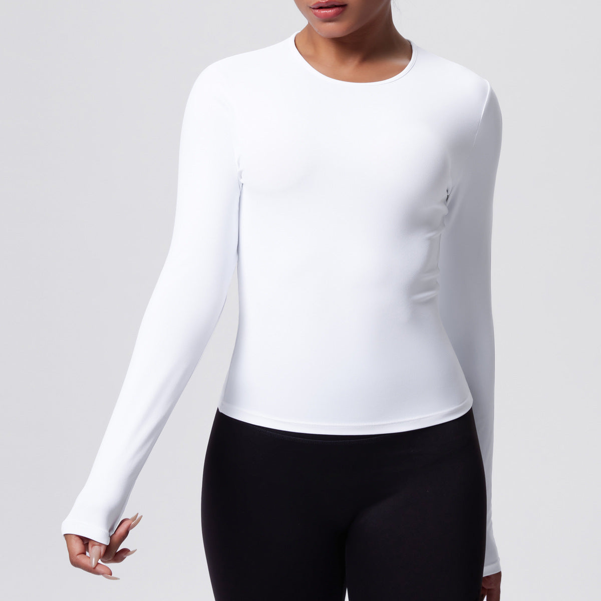 Casual Solid Color Sports Long Sleeve Waist Slim Fit Breathable Yoga T shirt Running Training Nude Feel Workout Top