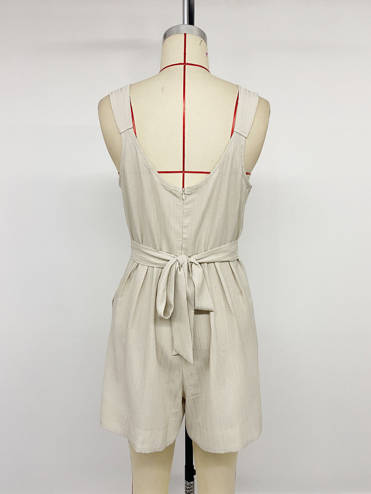 Gentle Solid Color Bow Wide Shoulder Strap Jumpsuit