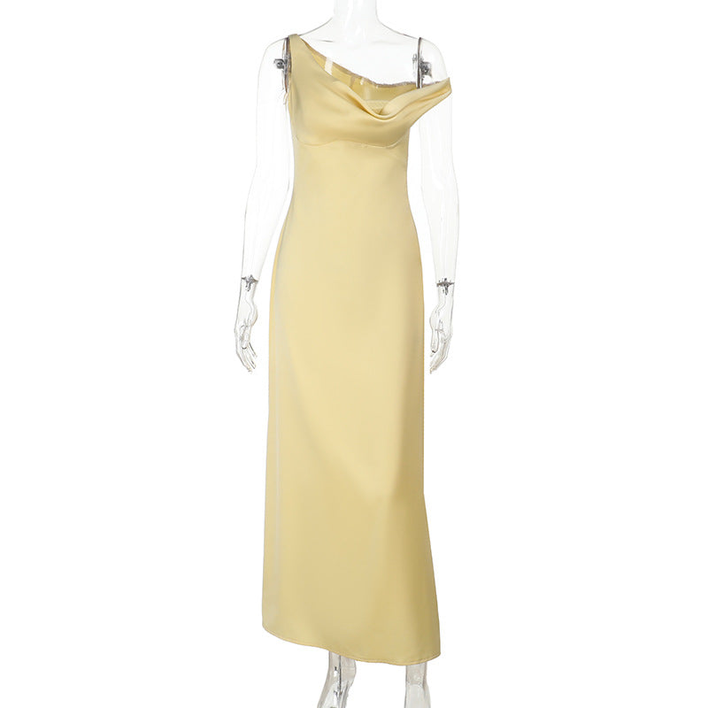 Dress Elegant Sexy Solid Color Suspender Satin Vacation Long Summer