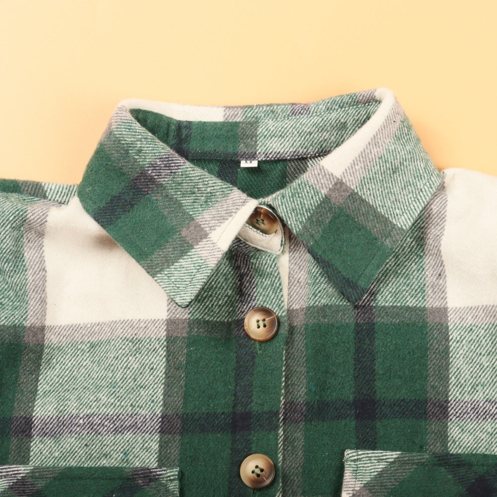 Popular Jacket Long Sleeved Plaid Button Shirt Top for Women