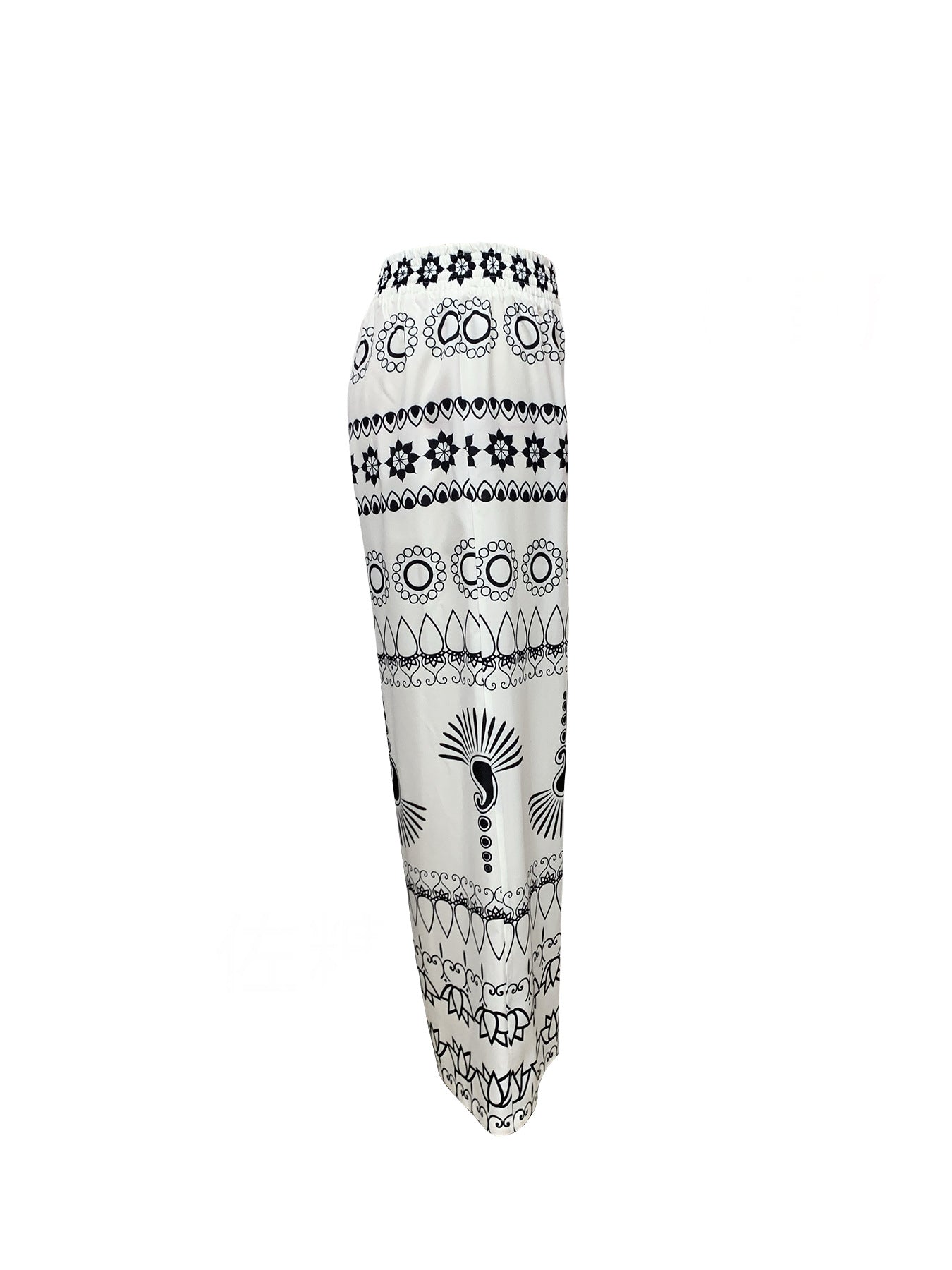 Spring Summer Women Printed Tight Waist Wide Leg Trousers