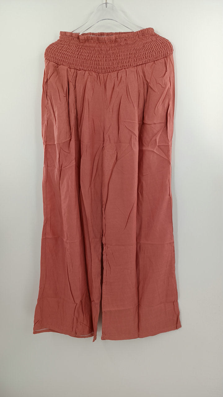 Spring Summer Women Clothing Cotton Linen Solid Color Elastic Waist Wide Leg Pants Casual Pants Trousers