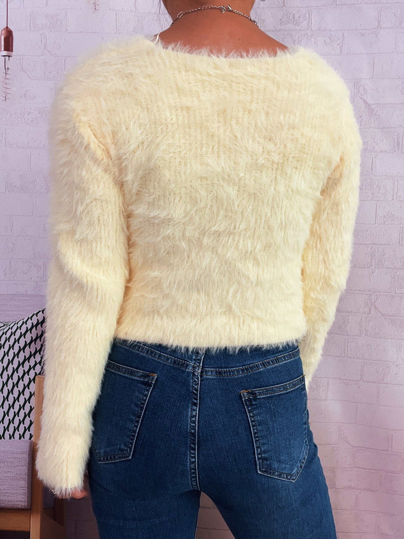 Autumn Winter Office Cute Love Button Solid Color Mink like Knitted Cardigan Sweater