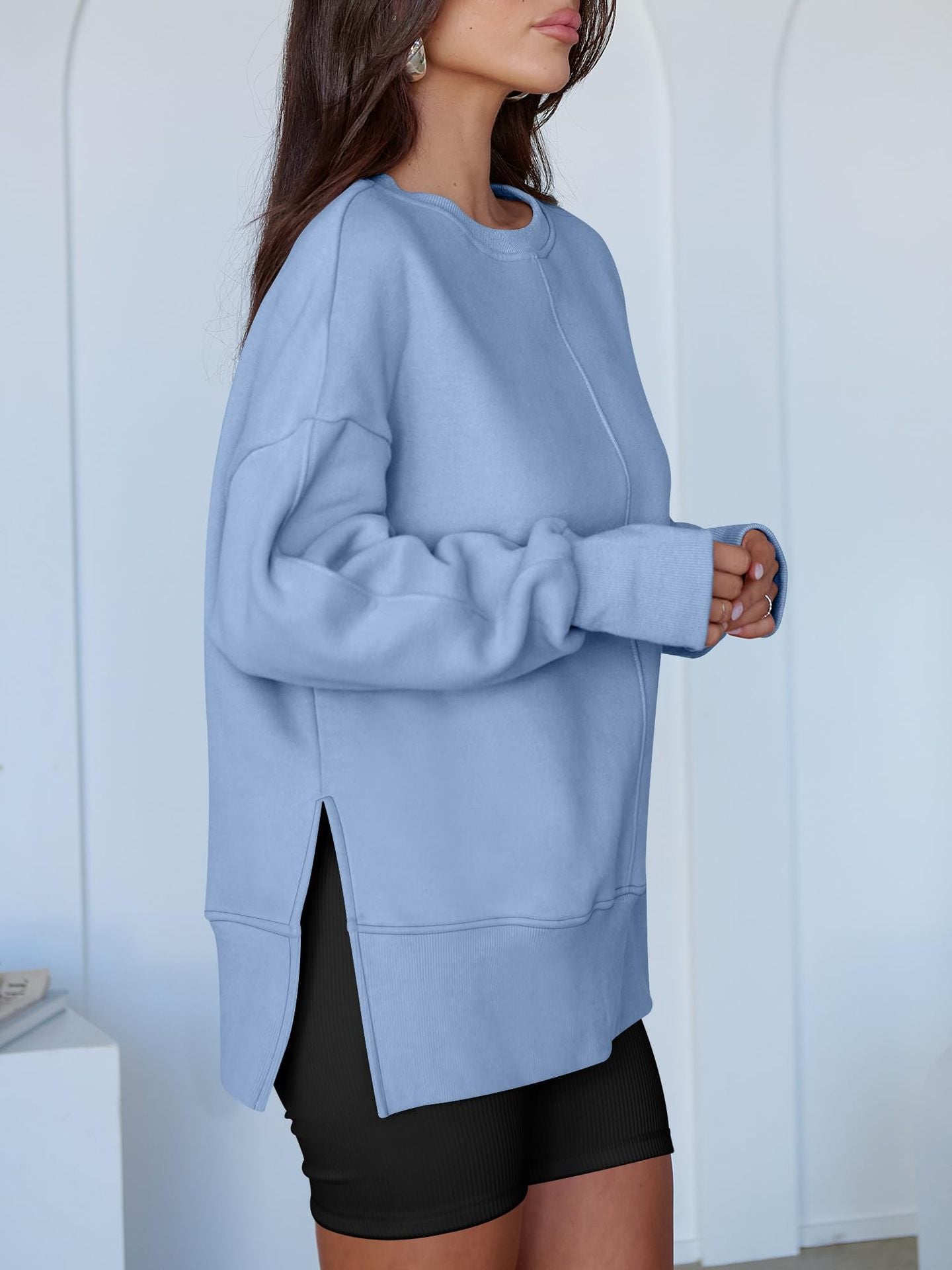 Code Casual round Neck Pullover Solid Color Loose Sports Long Sleeve Sweatshirt Tops