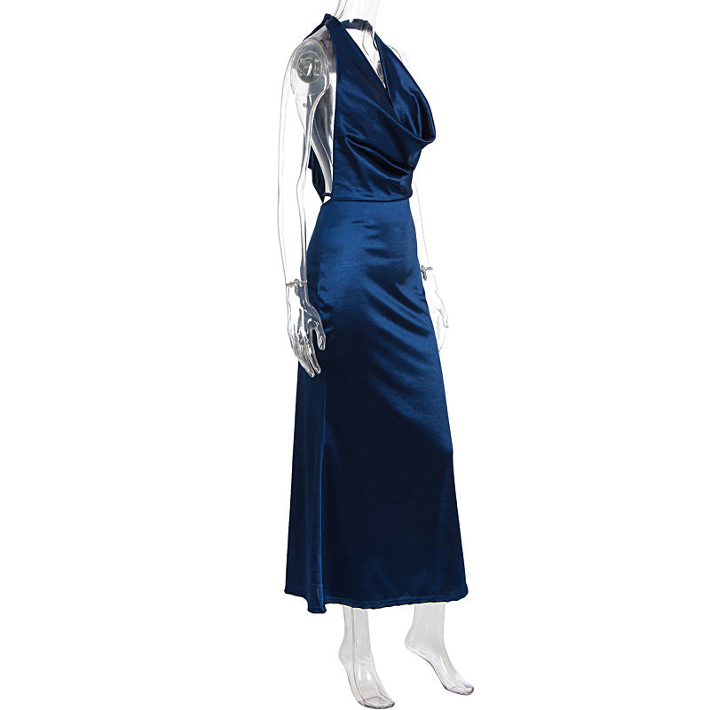 Women Clothing Maxi Dress Sexy Halter Swing Collar Backless High Grade Dress Women