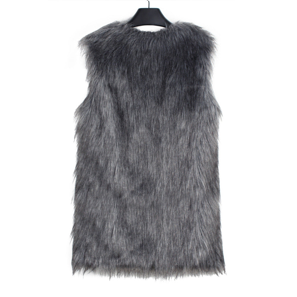 V neck Women Faux Fur Coat Vest Top Artificial Fur Vest