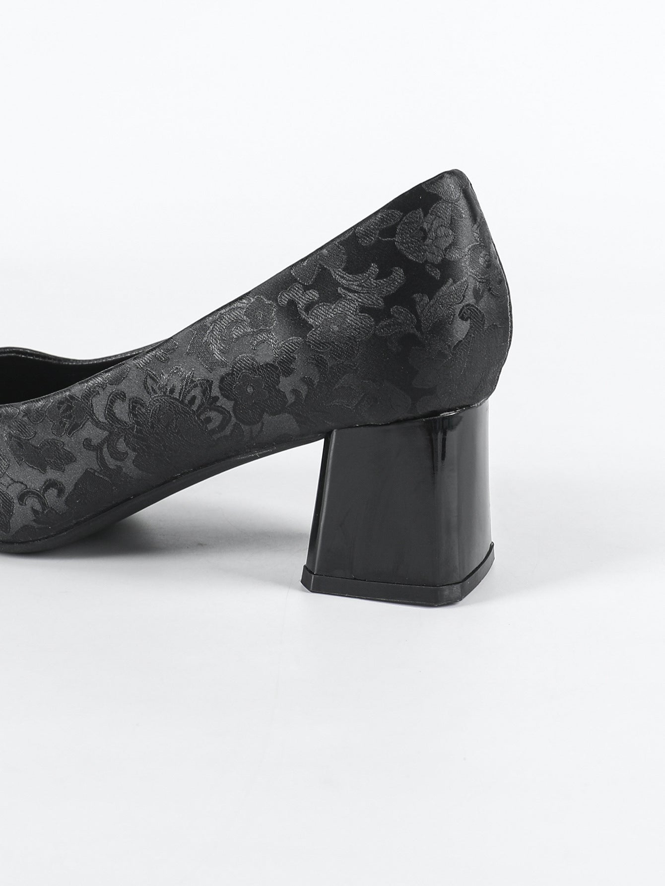 Square Toe Low Cut Chunky Heel Pattern Design Niche Women Work Shoes