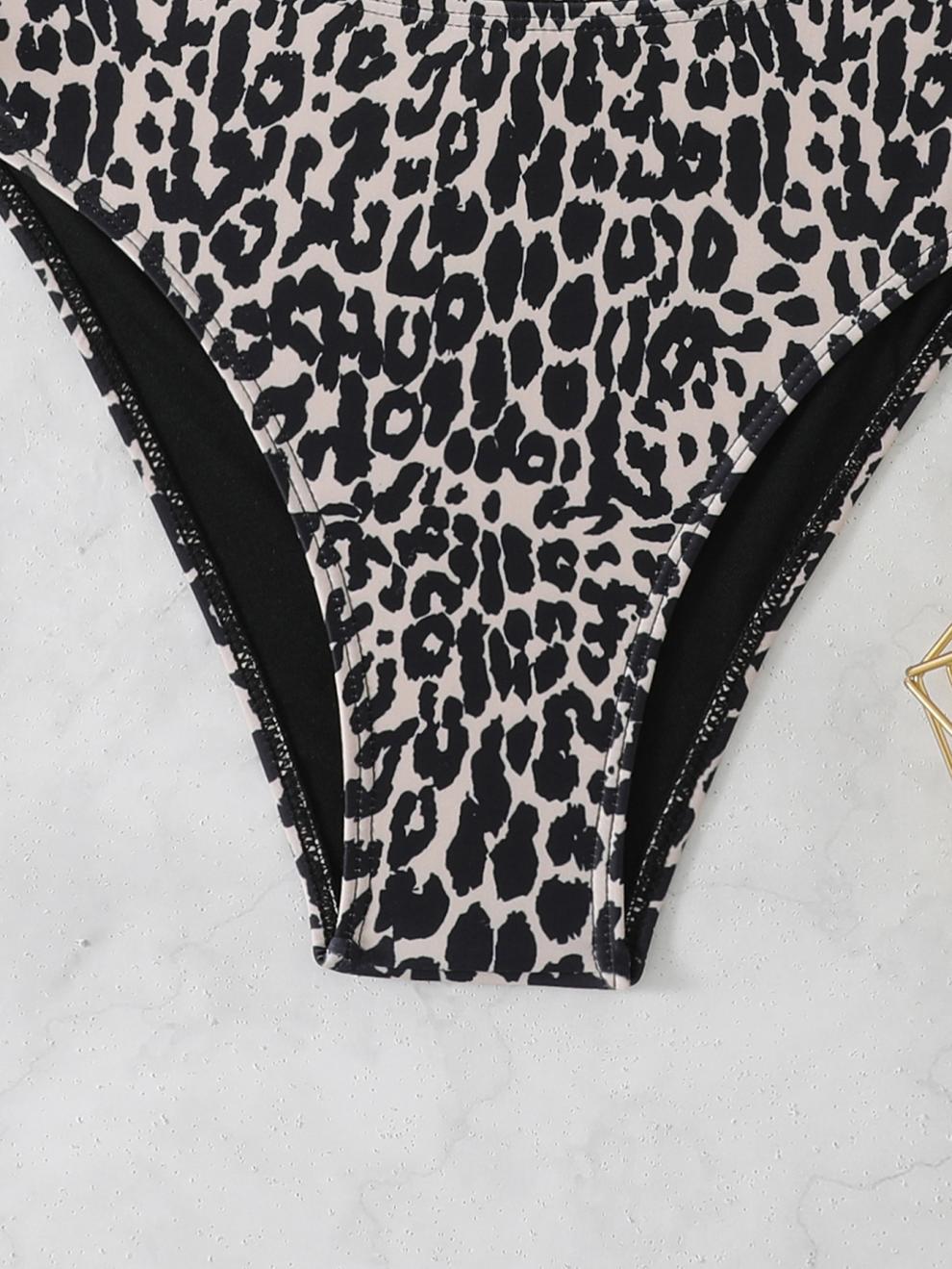 Split Swimsuit Leopard Print Simple Bikini Women Sexy Beach Swimsuit with Chest Pad