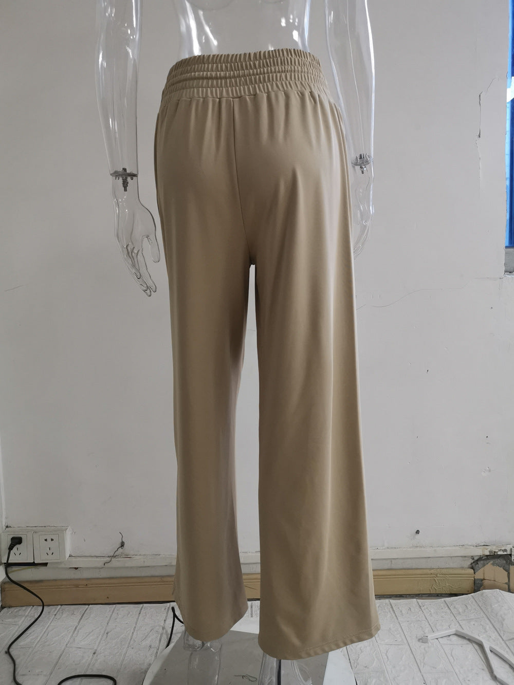 New Straight Pants Loose-Fitting Loungewear Casual Trousers Mid-Waist Solid Color Tied Wide-Leg Pants for Women