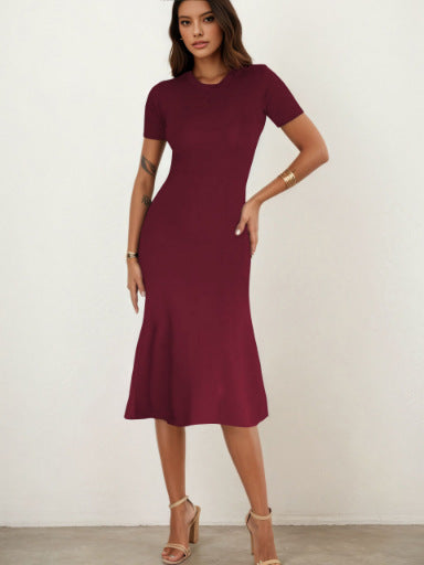 Summer Casual round Neck Short Sleeve Slim Fit A line Swing Dress