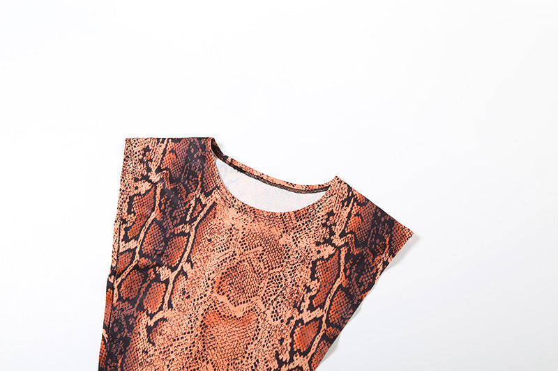 Autumn Winter Women Crew Neck Personality Snake Pattern Sexy Cutout Slim Sexy Jumpsuit