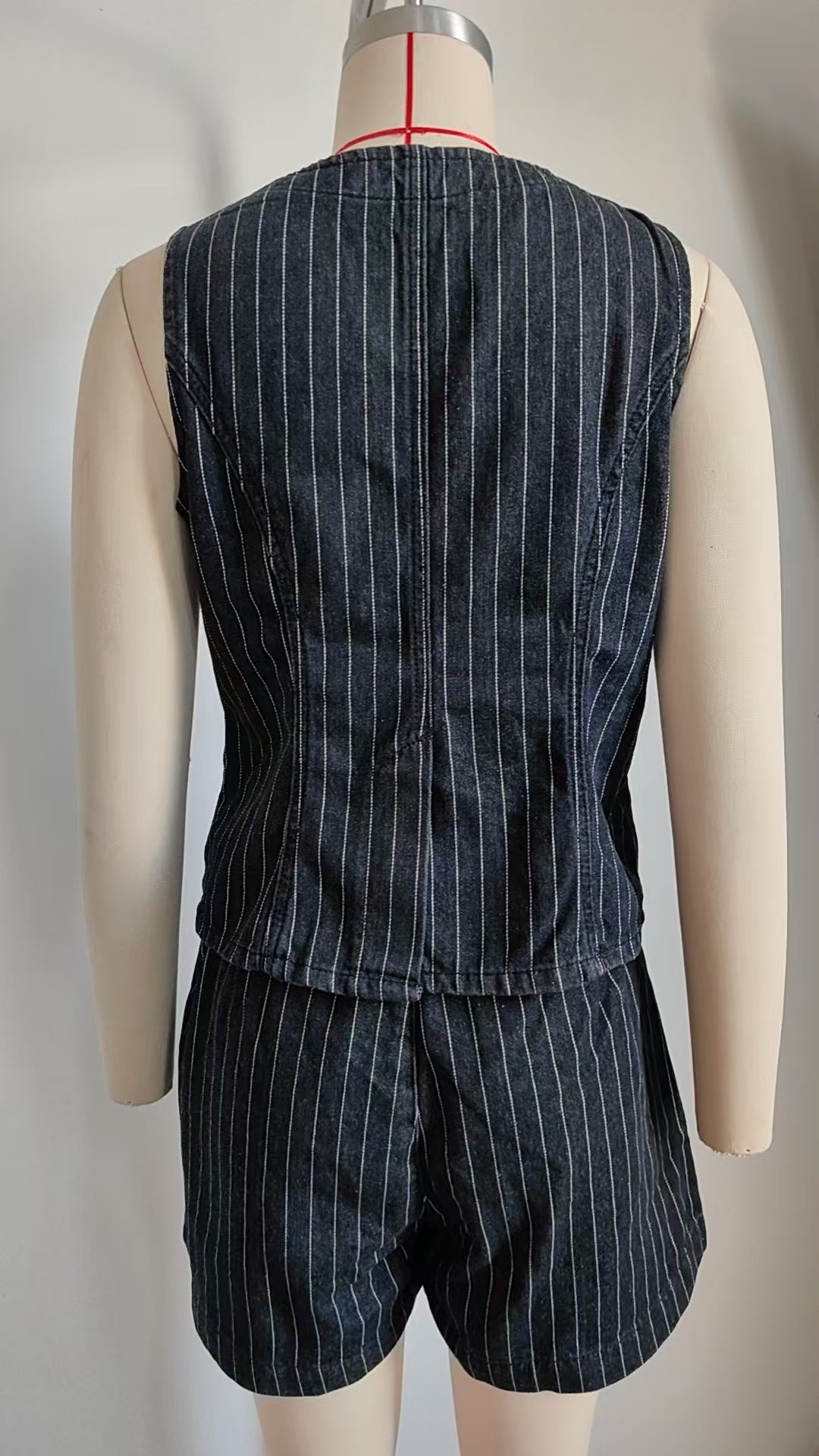 Women Clothing Summer Washed Striped Casual Denim Shorts Two Piece Sets