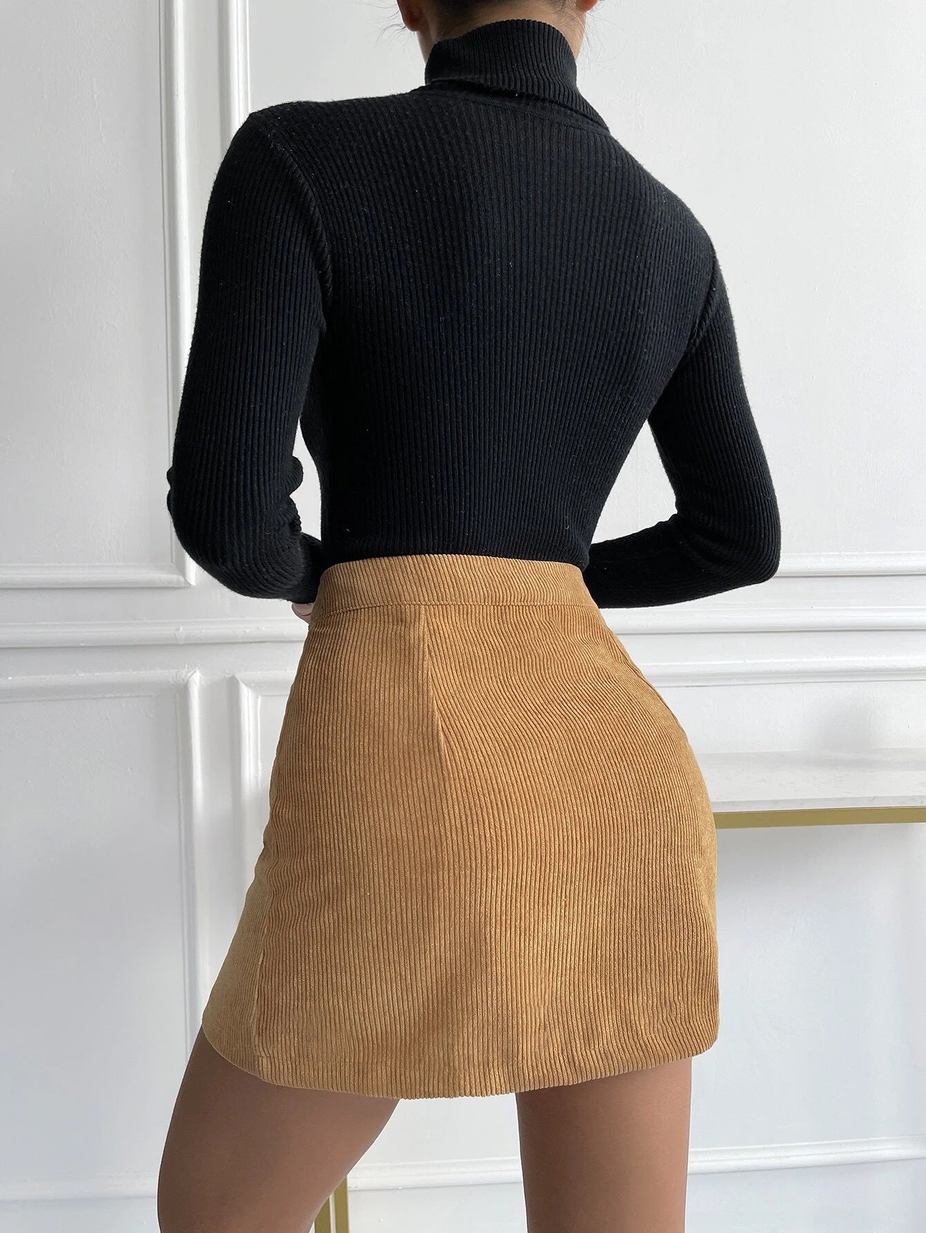 Autumn Winter Corduroy Hip Skirt Single Breasted Slim Fit Solid Skirt Women Clothing