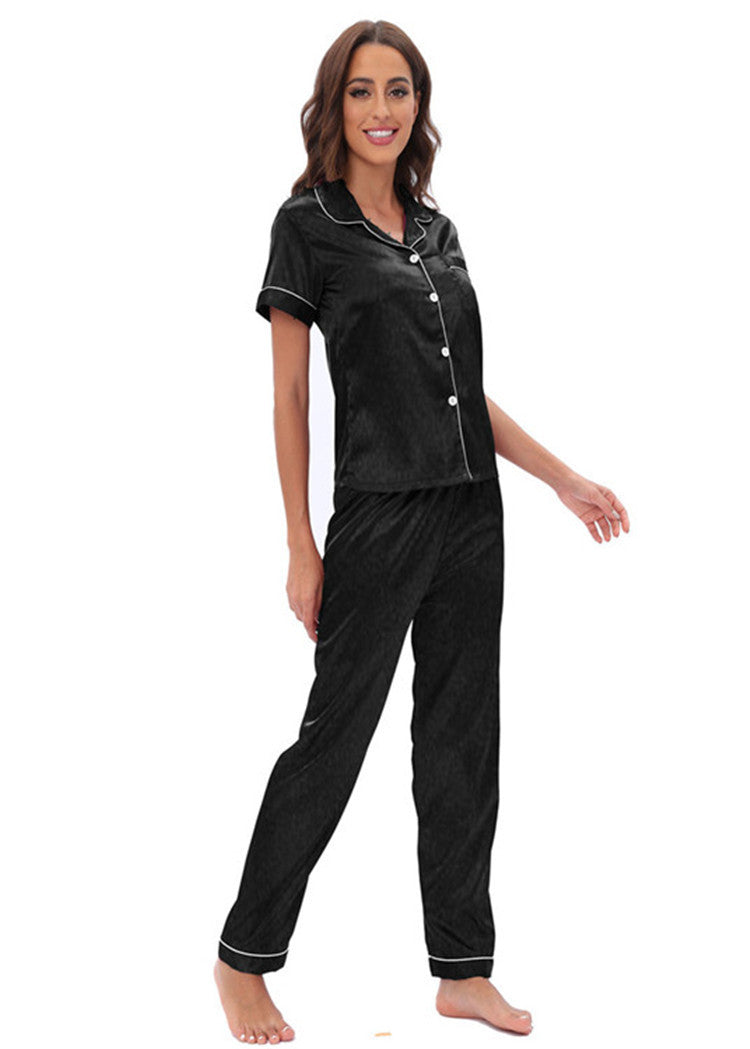 Satin Suit Two Piece Home Wear Pajamas Women