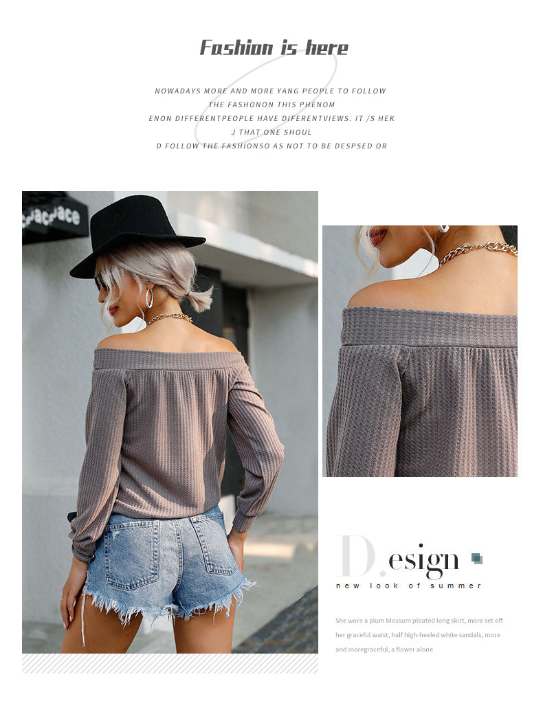 Autumn Winter Women Wear Solid Color Long Sleeve off Shoulder Knitwear