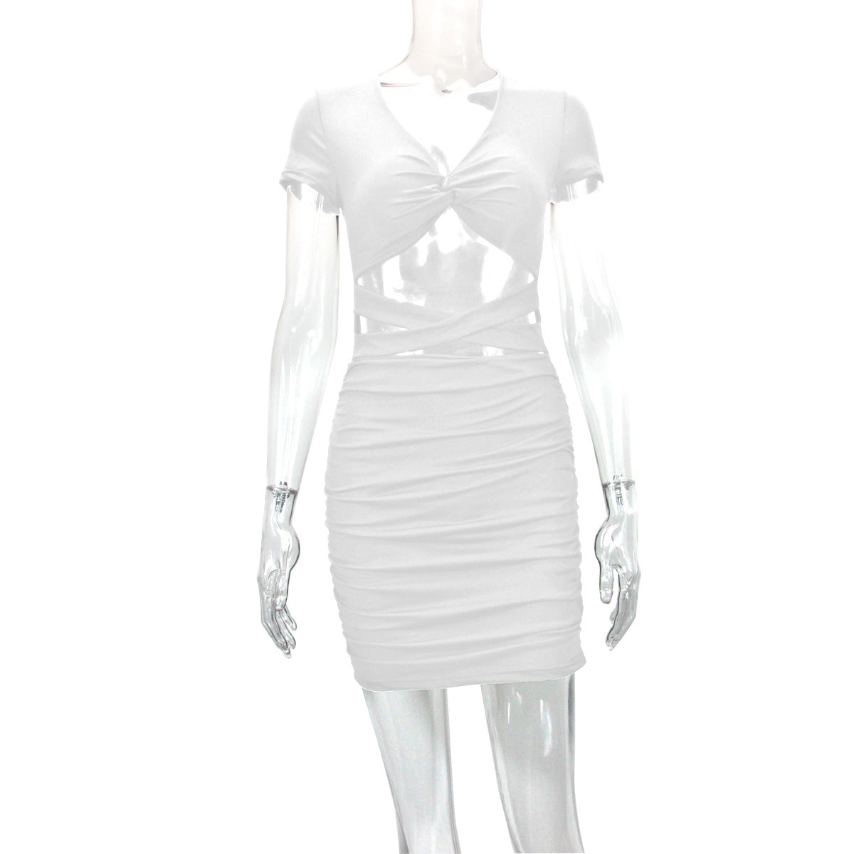 Autumn Winter Women Hip Dress Sexy V Neck Hollow Out Cutout Ties Pleated Dress