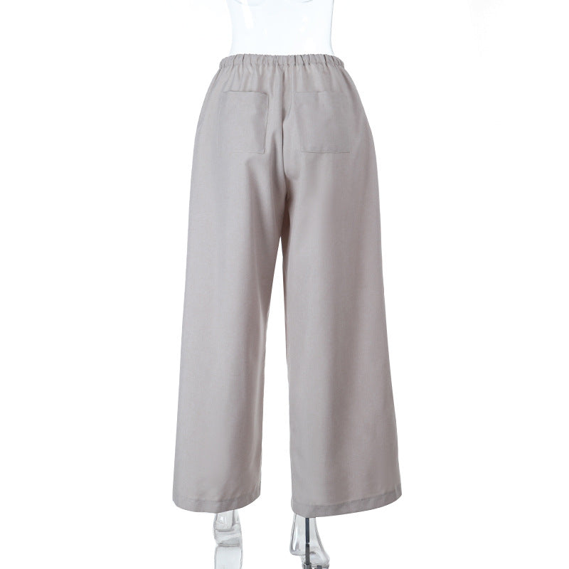 High Waist Loose Casual Wide Leg Trousers Women Autumn All Matching Linen Straight Pants