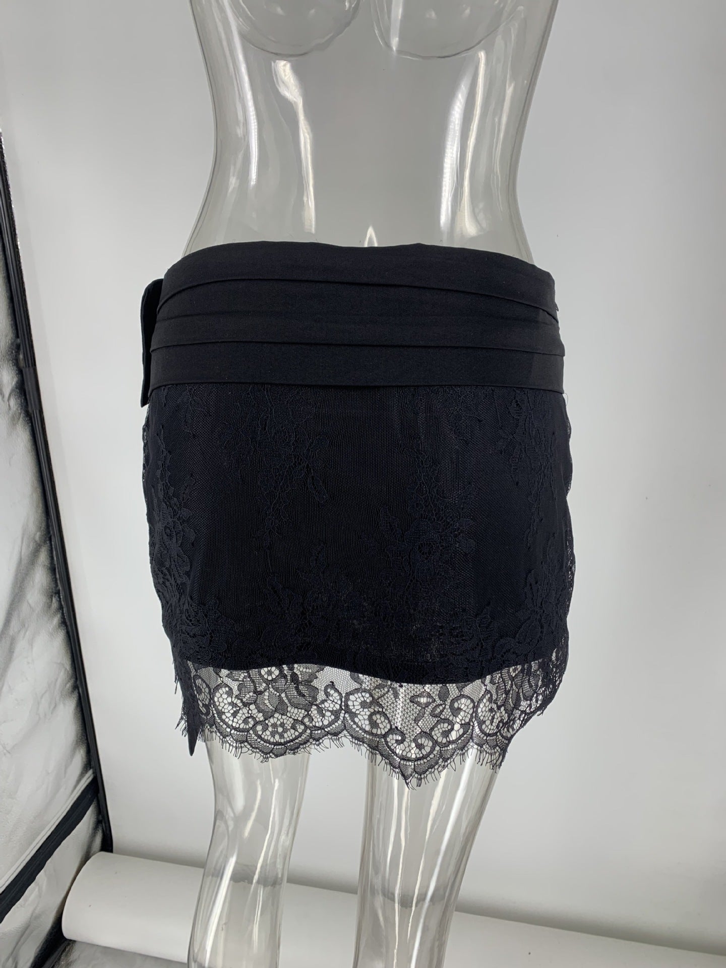 Satin Bow Lace Tights Mini Hip Skirt Two Piece Sets Women