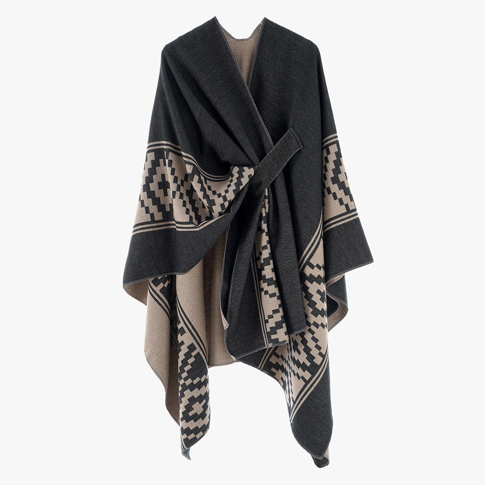 Women Shawl Simple High Quality Jacquard plus Bar Split Talma Catwalk Show Outwear