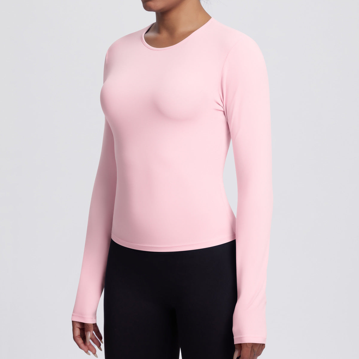 Casual Solid Color Sports Long Sleeve Waist Slim Fit Breathable Yoga T shirt Running Training Nude Feel Workout Top
