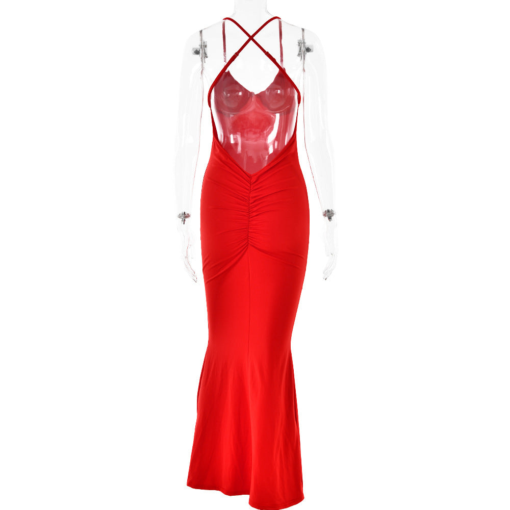 Spring Dress Sexy Trend V neck Backless Slim Fit Sheath Suspender